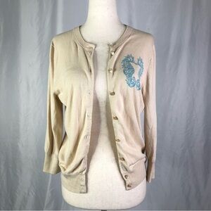 J. Crew Factory The Clare Cardigan seahorses ecru aqua S